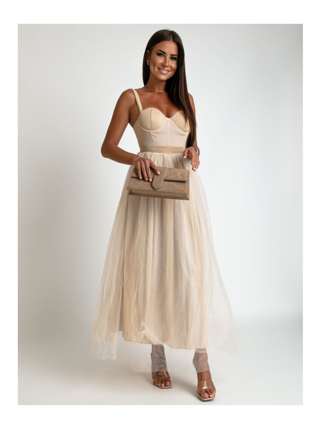 Beige dress with tulle skirt AZR666